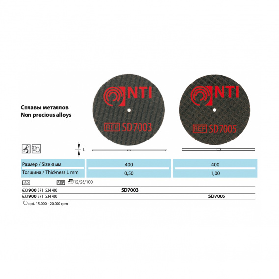 SD7003 - диск сепарационный NTI, для сплавов металлов (400 x 0,50 мм) фото 1